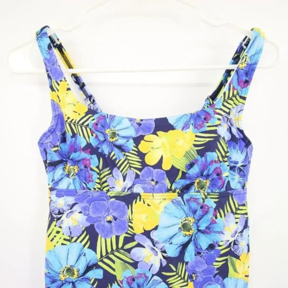 NWOT Lands End Swim Tankini Top Purple Yellow Floral Tropical Size 2P - Picture 2 of 9